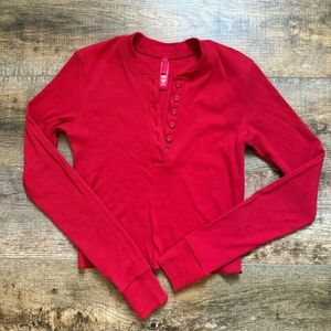 Skims Cotton Ribbed Crop Long Sleeve Henley